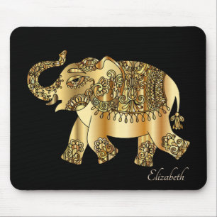 Gold Paisley Floral Elephant - Personalisiert Mousepad