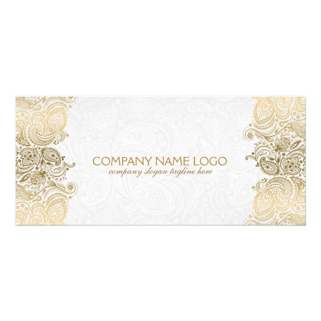 Gold Paisley Lace auf Weiß Werbekarte (Vorne)