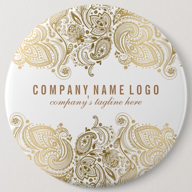 Gold Paisley Lace Custom White Background Button (Vorderseite)