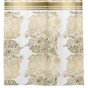 Gold paisley Lace Vertikale Streifen Duschvorhang
