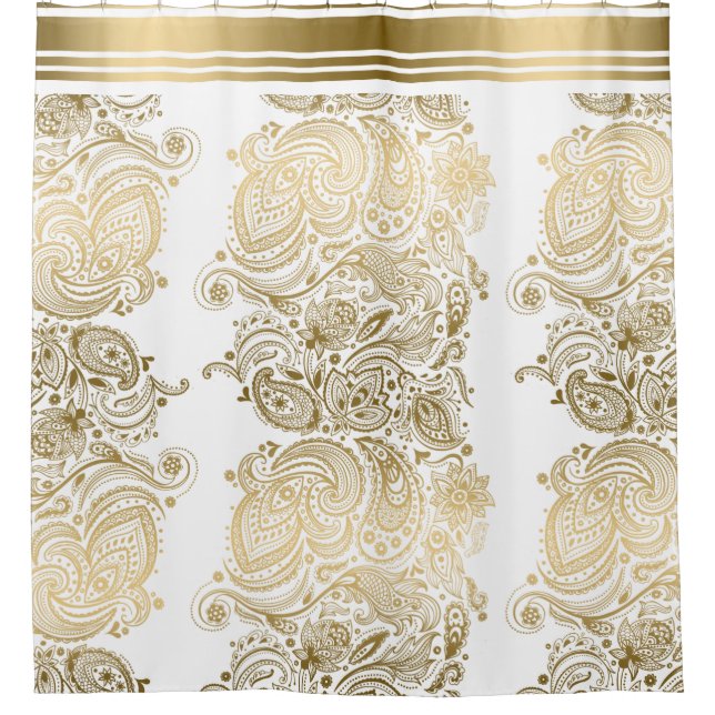 Gold paisley Lace Vertikale Streifen Duschvorhang (Vorderseite)