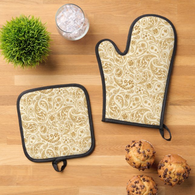 Gold Paisley Oven Mitt entweder One oder Set (Oben Unten)