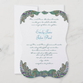 Gold Paisley Peacock Colors Einladungen für Hochze