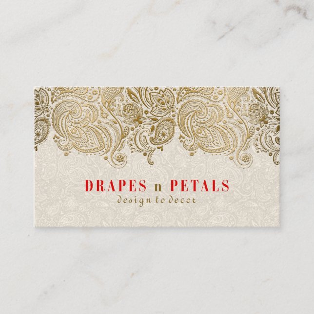 Gold Paisley-Spitzen mit Creme-Hintergrund Visitenkarte (Vorderseite)