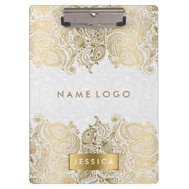 Gold Paisley Spitzen mit weißem Hintergrund Klemmbrett