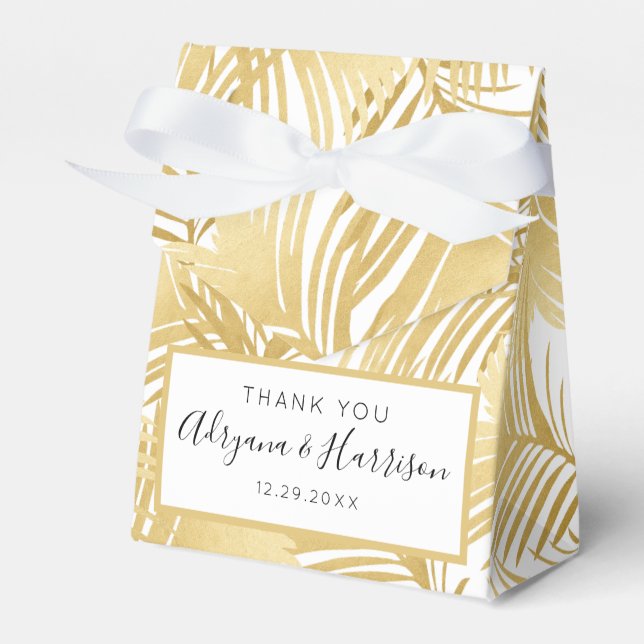 Gold Palm Blätter Tropical Wedding Geschenkschachtel (Vorderseite)