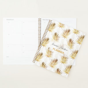 Gold Palm Blätter Weißes Kunstwerk Planer