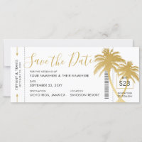 Gold Palm Boarding Pass Ticket Save the Date Card