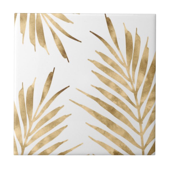Gold Palm Fronds Fliese (Vorderseite)