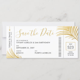 Gold Palm Tree Boarding Pass Beach Save the Date