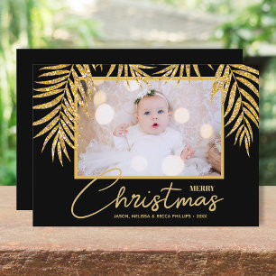 Gold Palms Black Tropical Christmas Foto Feiertagskarte