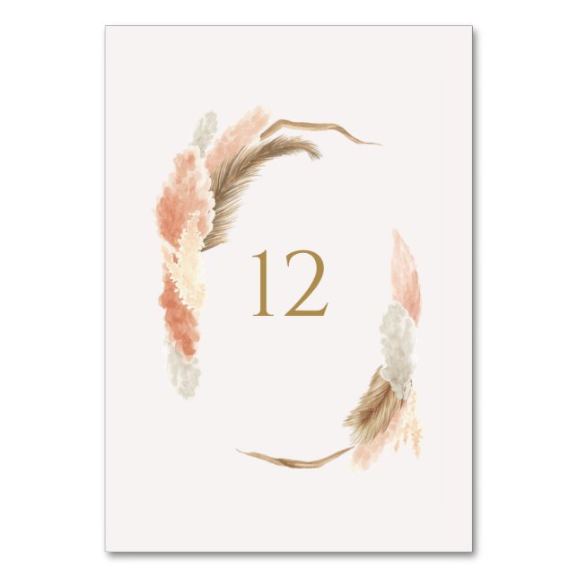 Gold Pampas Grass Tischnummer Card Sign C100 (Vorderseite)