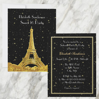 Gold Paris France Skyline #2 Bk Starry Sweet 16 V Einladung