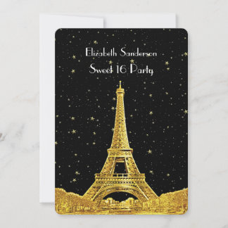 Gold Paris France Skyline #2 Bk Starry Sweet 16 V Einladung