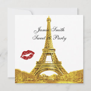 Gold Paris Frankreich Skyline Kuss #2 Sweet 16 SQ Einladung