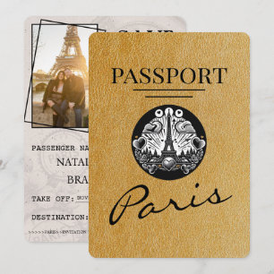Gold Paris Passport Save the Date