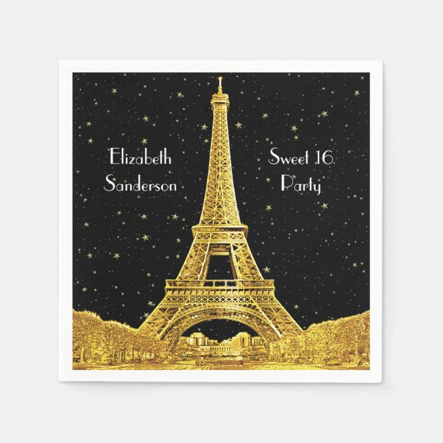 Gold Paris Skyline #2 Black Starry Sweet 16 SQ Serviette (Vorderseite)