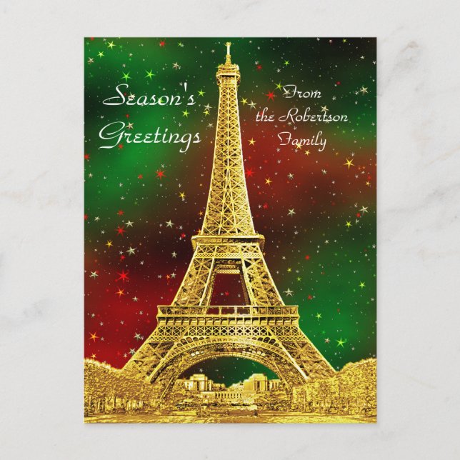 Gold Paris Skyline #2 Weihnachtsstar Feiertagspostkarte (Vorderseite)