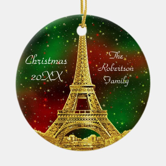 Gold Paris Skyline #2 Weihnachtsstar Keramikornament (Vorne)