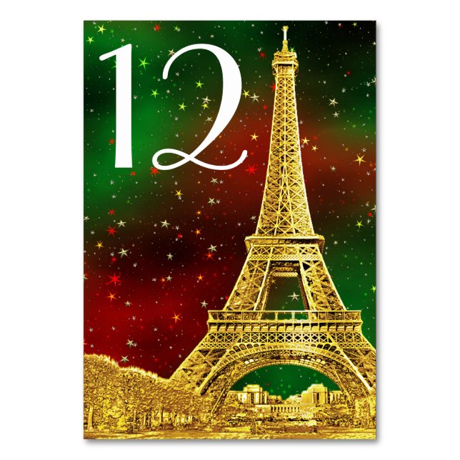 Gold Paris Skyline #2 Weihnachtsstar Tischnummer (Vorderseite)
