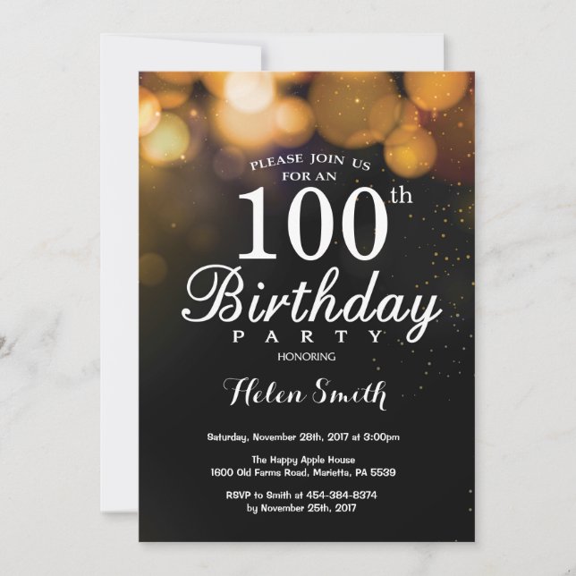 Gold Parties scintillant 100e Anniversaire Carte d (Devant)