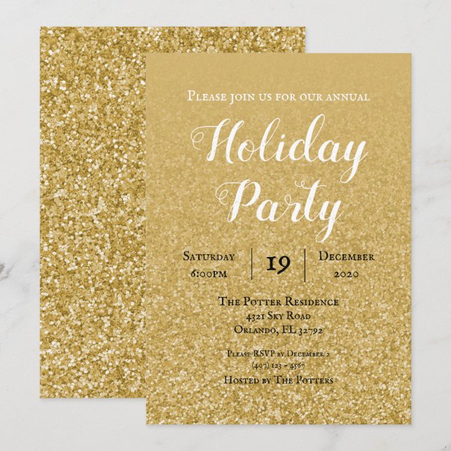 Gold Parties scintillant Fête Invitation (Devant / Derrière)