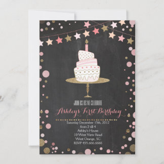 Gold Parties scintillant gâteau Invitation d'anniv