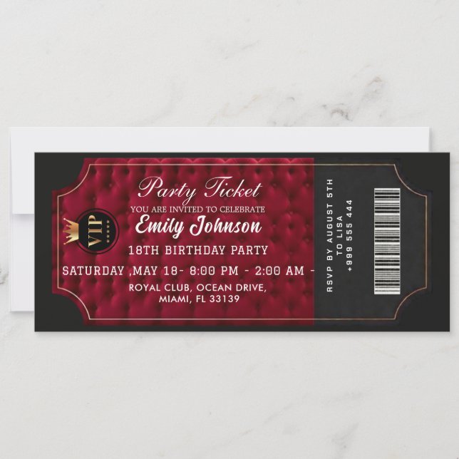 Gold Party Ticket Invitation (Devant)