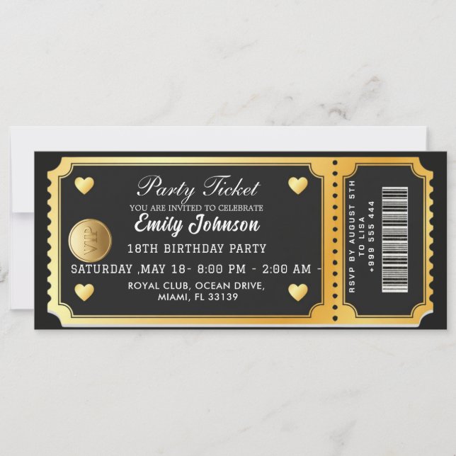 Gold Party Ticket Invitation (Devant)