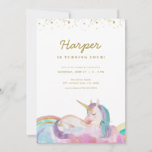 Gold Pastel Magique Unicorn Invitation Anniversair