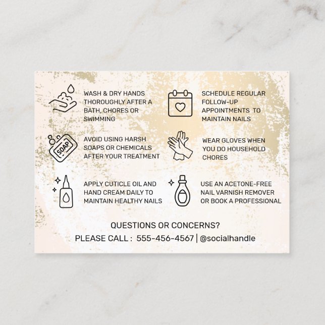 Gold Pastell Nails Aftercare Business Card Visitenkarte (Rückseite)