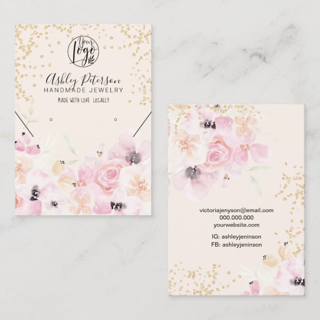 Gold pastellfarbene Blumen Logo Schmuck Ohrring Ha Visitenkarte (Vorne/Hinten)