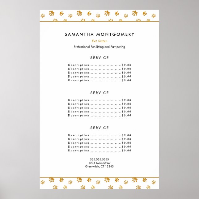 Gold Paw druckt Berufliche Pet Sitter Services Poster (Vorne)