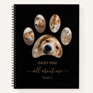 Gold Paw Pet Foto Collage Name Black Journal Notizbuch