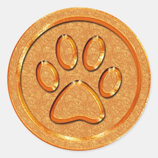 Gold Paw Print Runder Aufkleber (Vorderseite)