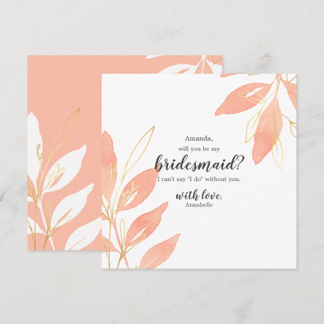 Gold & Peach Floral Werden Sie meine Bridesmaid Einladung (Vorne/Hinten)