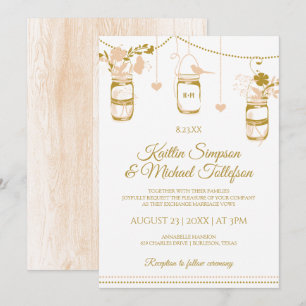 Gold & Peach Mason Jar Einladungen für Hochzeiten