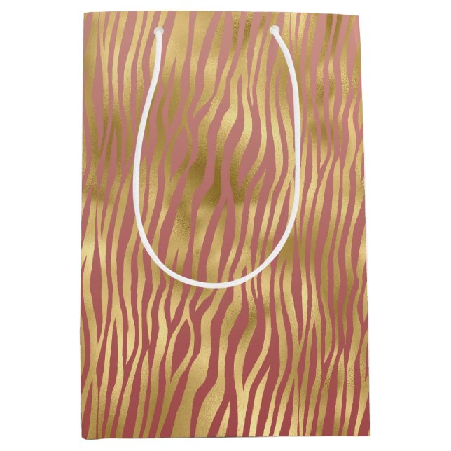 Gold Peach Red Zebra Stripes Mittlere Geschenktüte (Vorderseite)