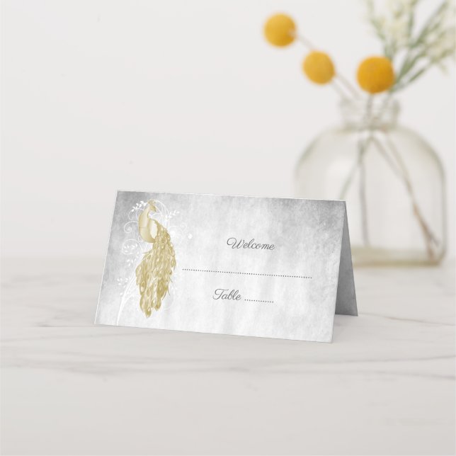 Gold Peacock Empfang Platzkarte (Vorderseite)