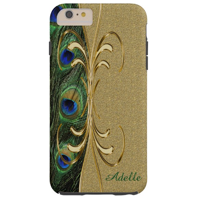 Gold Peacock Feather iPhone 6 Plus Monogram Case (Rückseite)
