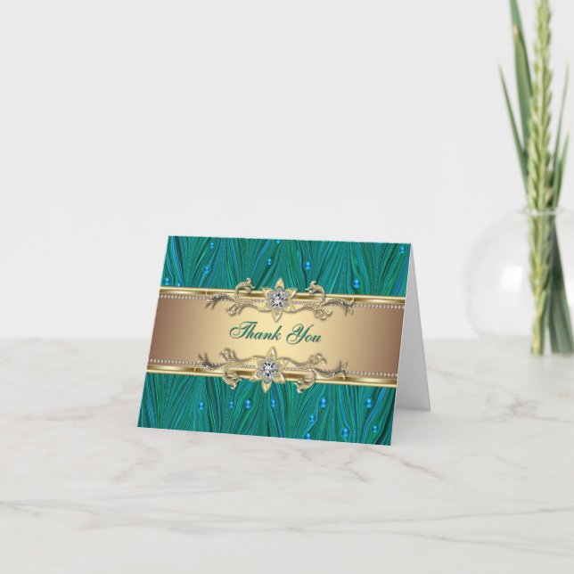 Gold Peacock Pearls Jade Aquamarin Blule Dankeschö Dankeskarte (Vorderseite)