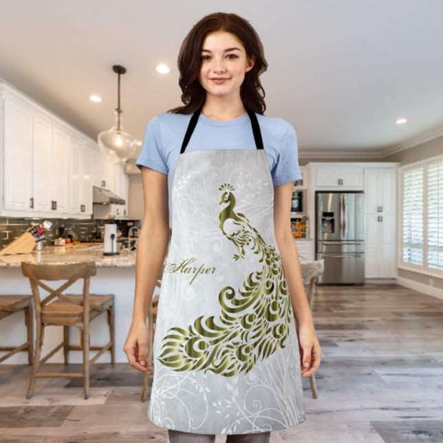 Gold Peacock Personalisierte All-over-Print-Schürz Schürze (Gold Peacock Personalized Apron)