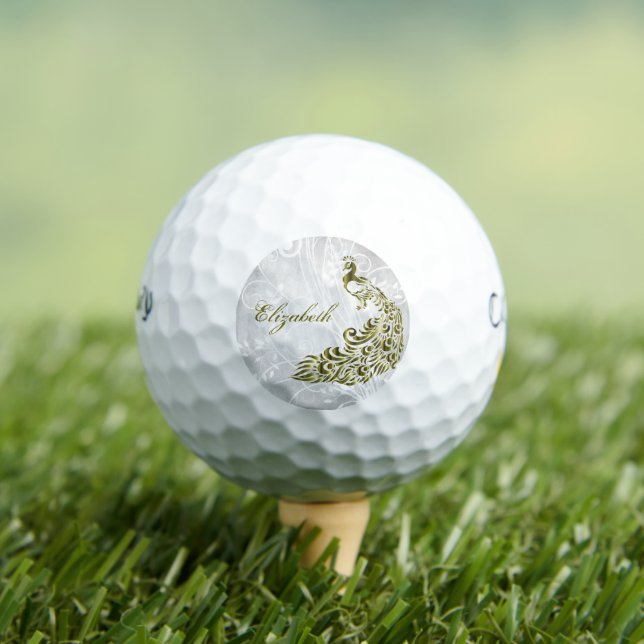 Gold Peacock Personalisierte Golfbälle (Insitu T-Shirt)