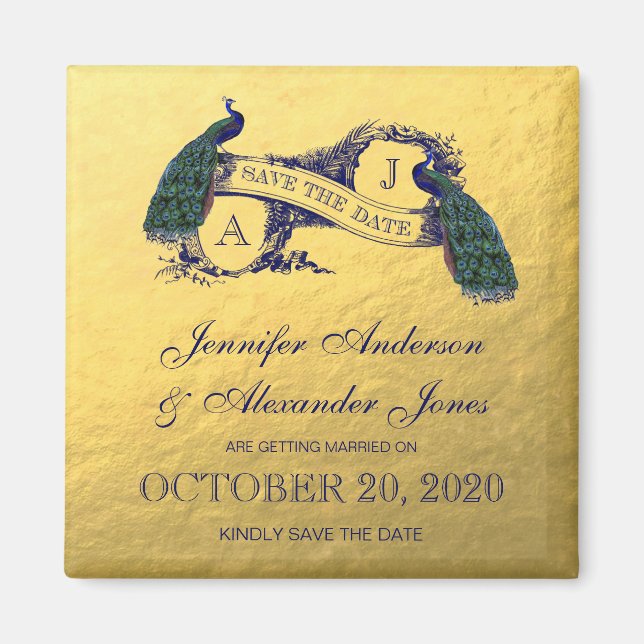 Gold Peacock Save the Date Magnet (Vorne)