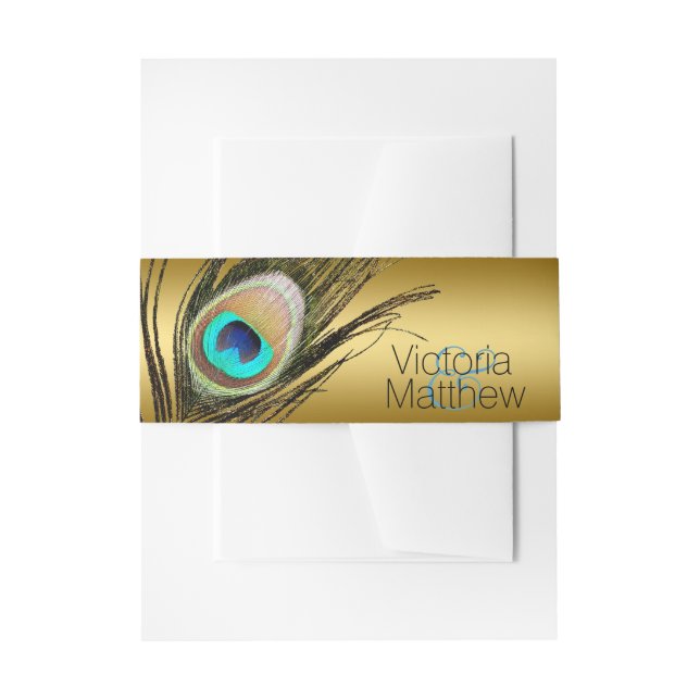 Gold Peacock Wedding Einladungsbanderole (Vorderseite Beispiel)