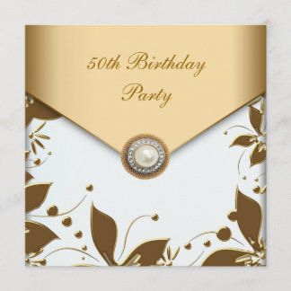 Gold Pearl Floral Jewel Frauen 50. Geburtstagspart Einladung