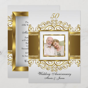 Gold & Pearl Swirl Foto 50 Jubiläum Einladung