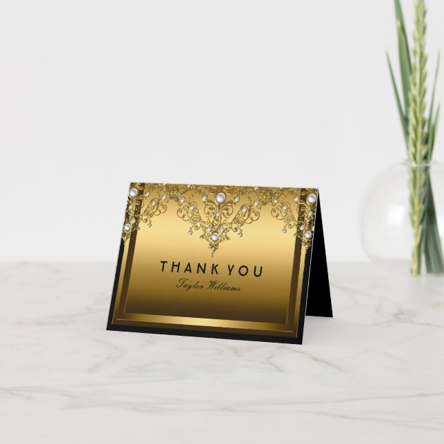 Gold Pearl Vintager Glamour Danke Karte (Vorderseite)