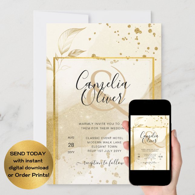 Gold Pearl WEDDING Alkohol INK Abstrakt LeahG Einladung (Von Creator hochgeladen)