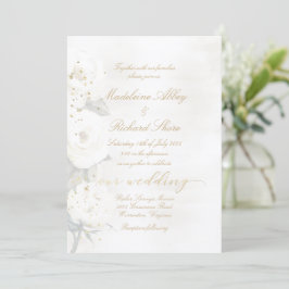 Gold & Pearl White Desdemona Rose Hochzeit Einladung